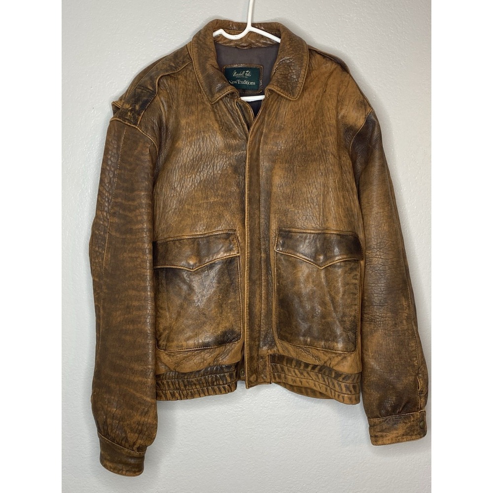 Vintage Marshall Fields 100% Leather Bomber Jacket Mens Lrg (aged leather)